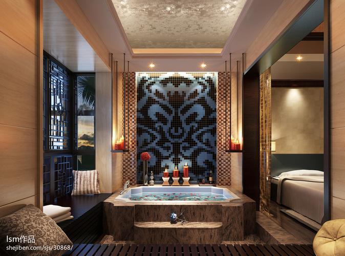 混搭温泉会所客房浴池装修效果图酒店空间其他设计图片赏析